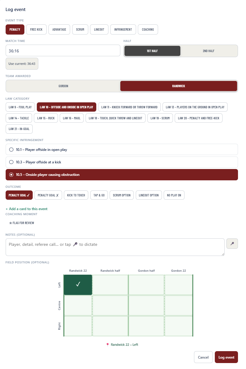 Law category selection with specific infringement details