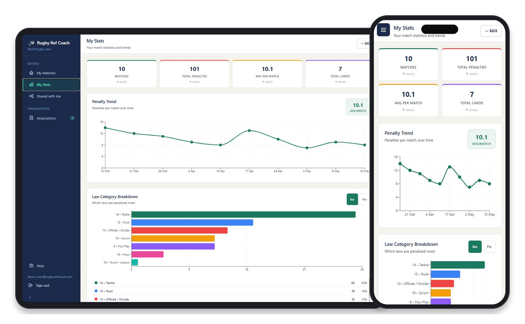 Rugby Ref Coach — Live match tracking with timer, scoring, and event logging